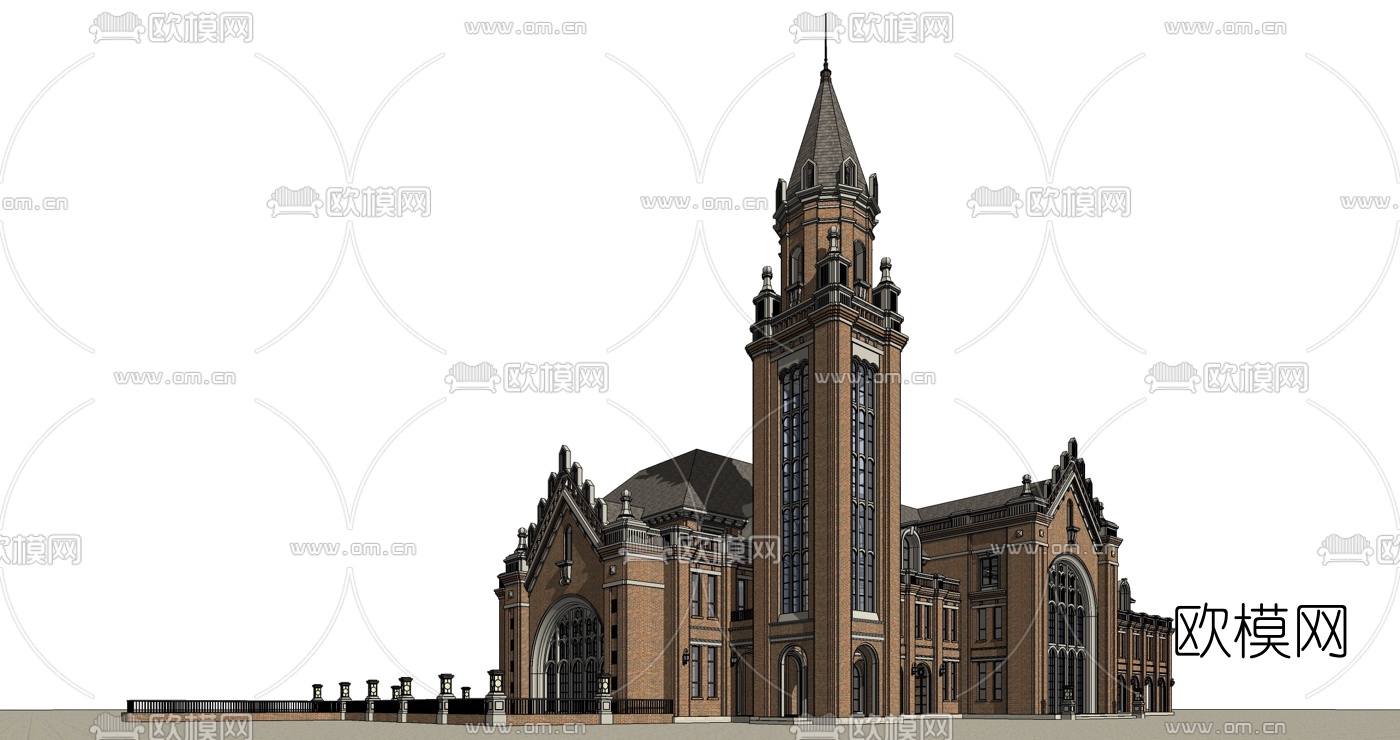 欧式教堂外观su模型下载（渲染图2）