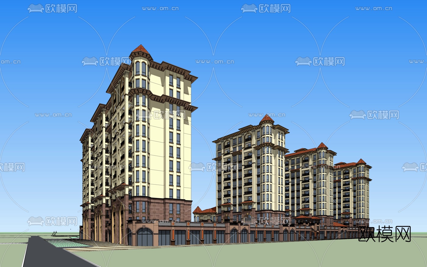 欧式高层住宅小区su模型下载（渲染图3）