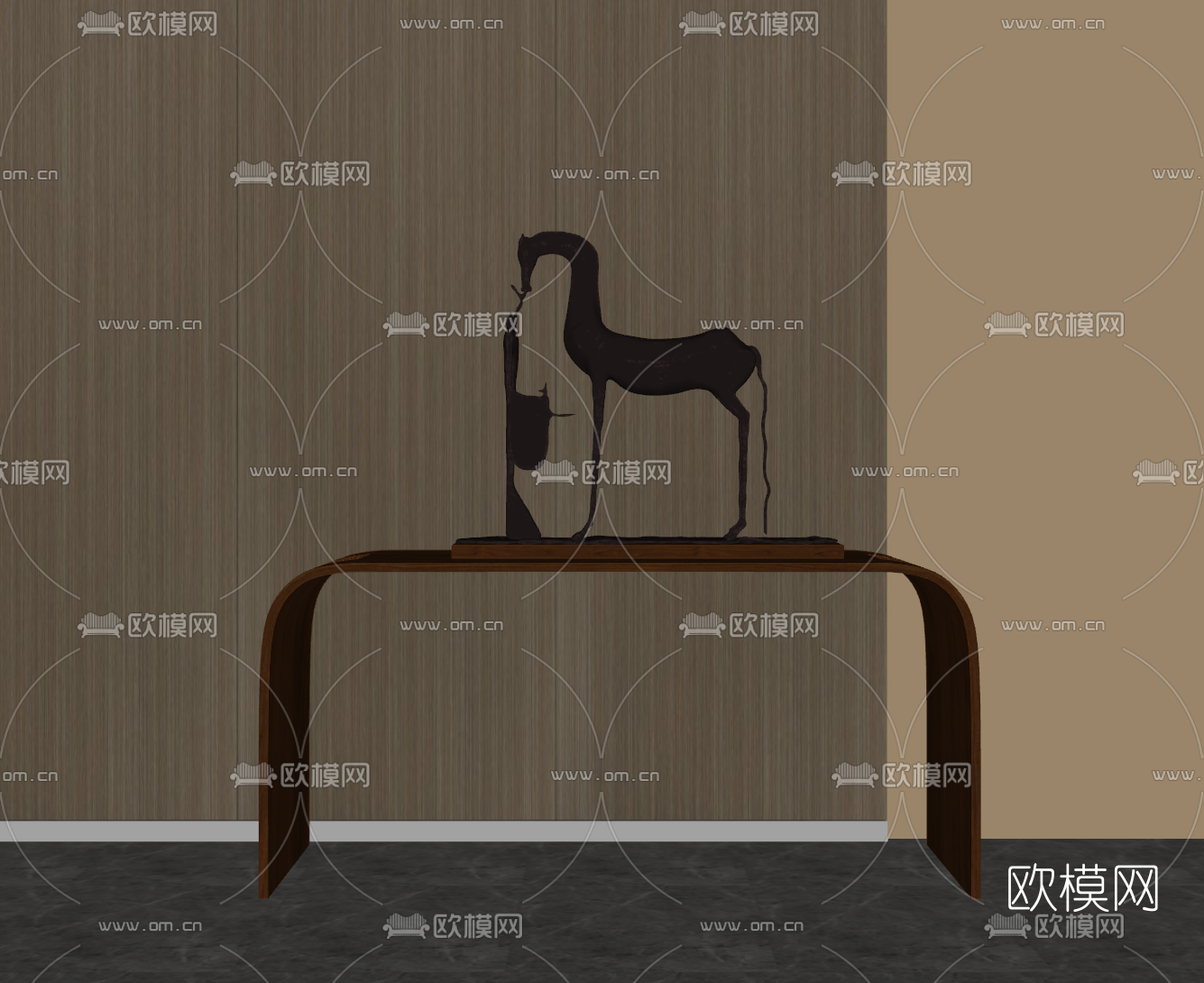 新中式马雕塑摆件su模型下载（渲染图2）