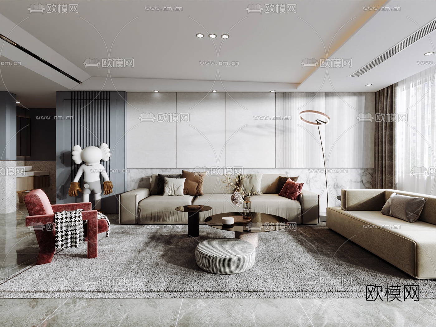现代简约客厅餐厅3d模型
