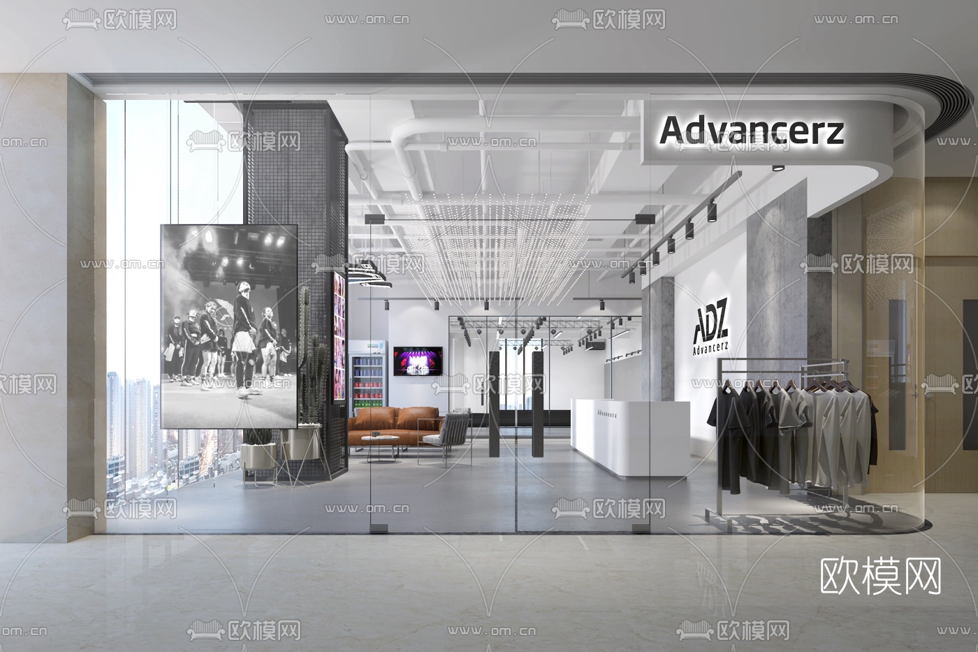 工业风办公大堂前台3d模型