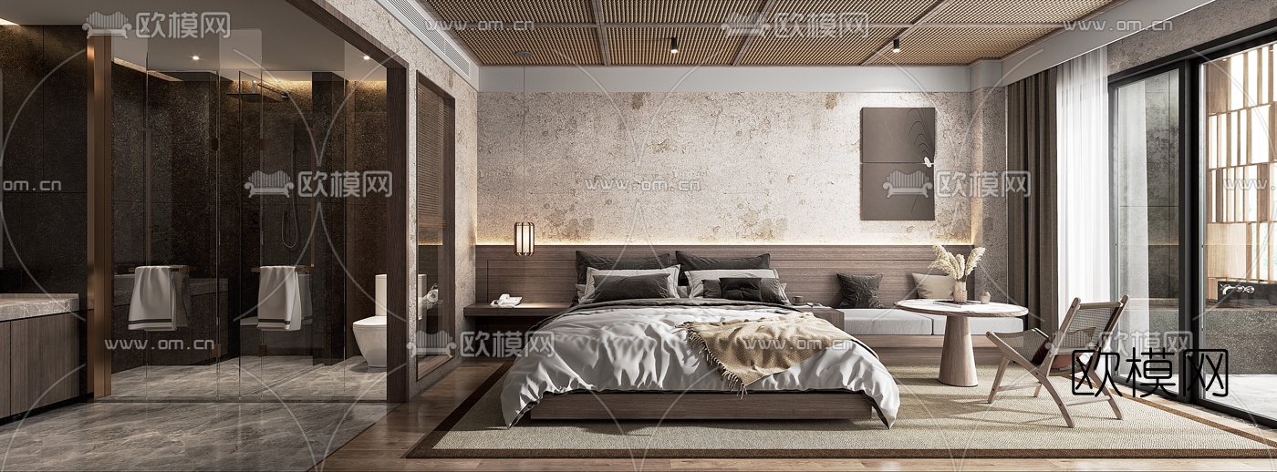 北欧侘寂酒店客房3d模型下载