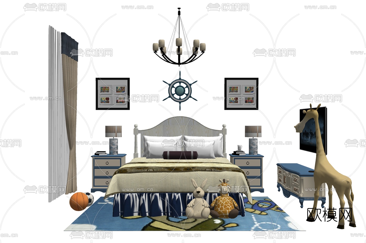 地中海儿童床su模型下载