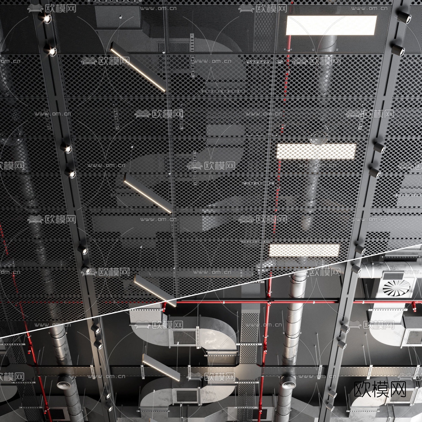 工业风空调通风管道3d模型下载（渲染图1）