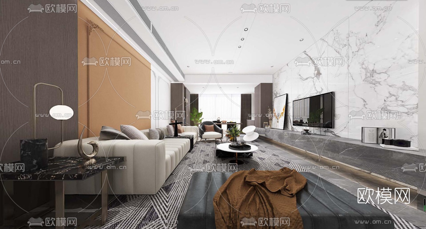 现代轻奢客厅餐厅vr全景3d模型