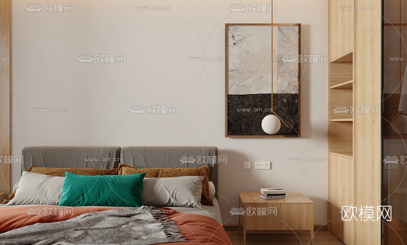 现代卧室免费3d模型下载（渲染图2）