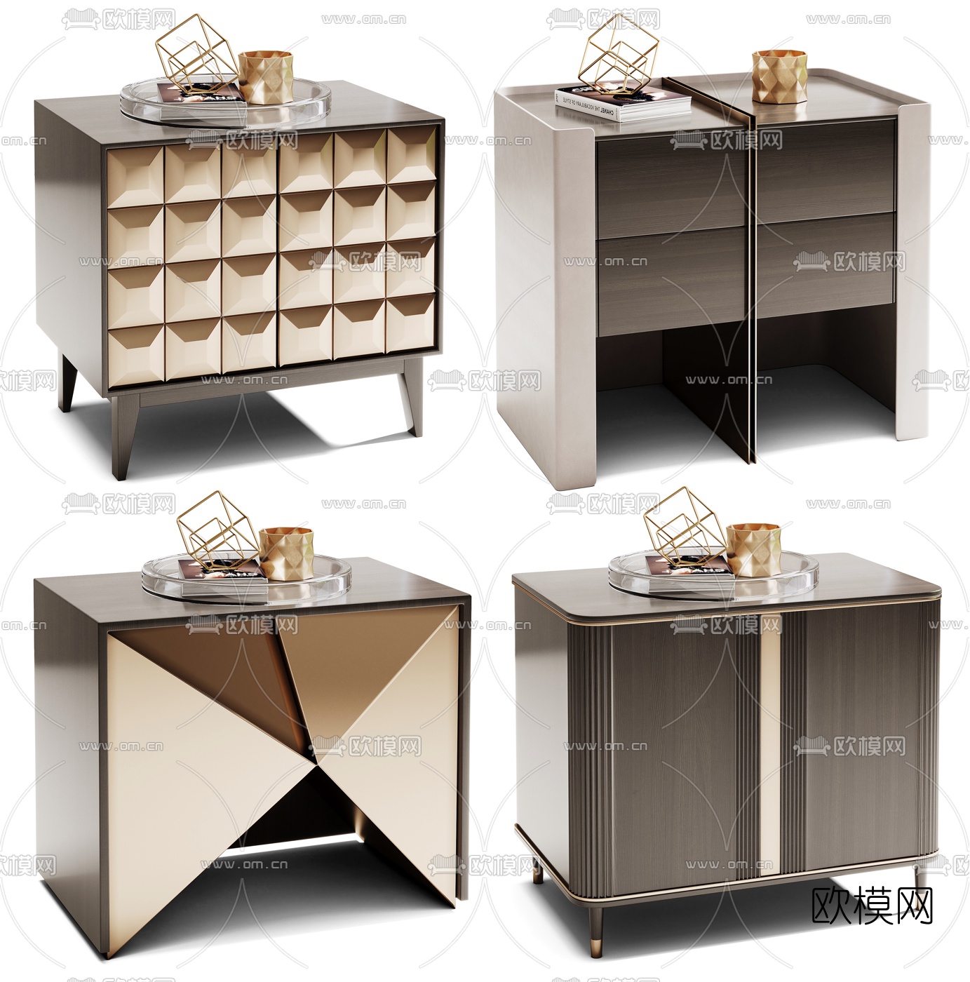 现代轻奢床头柜3d模型下载（渲染图1）