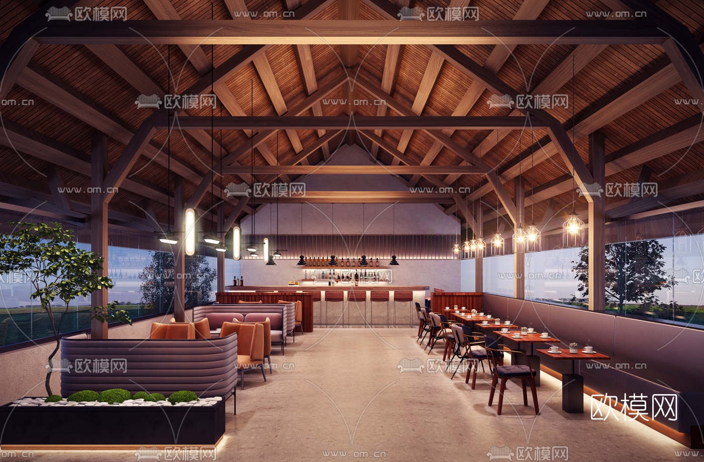 现代音乐餐吧3d模型下载（渲染图1）