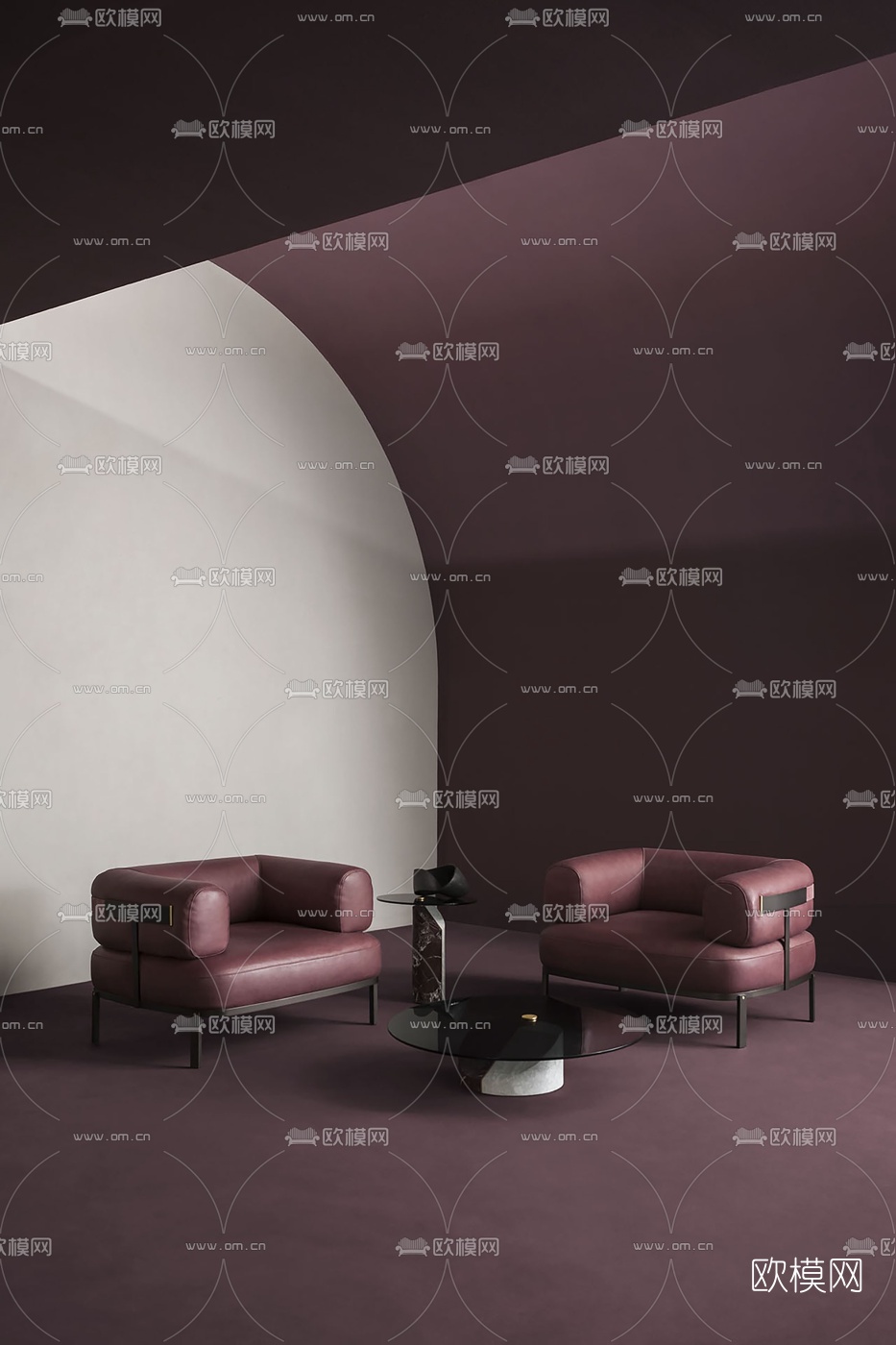现代皮革单人沙发3d模型下载（渲染图1）