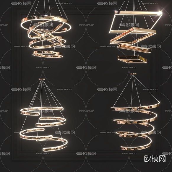 现代轻奢多层吊灯3d模型下载