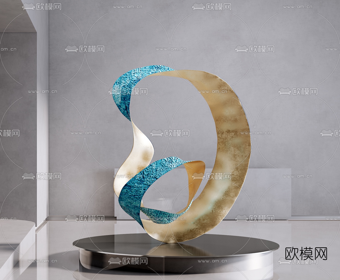 现代艺术飘带雕塑3d模型下载