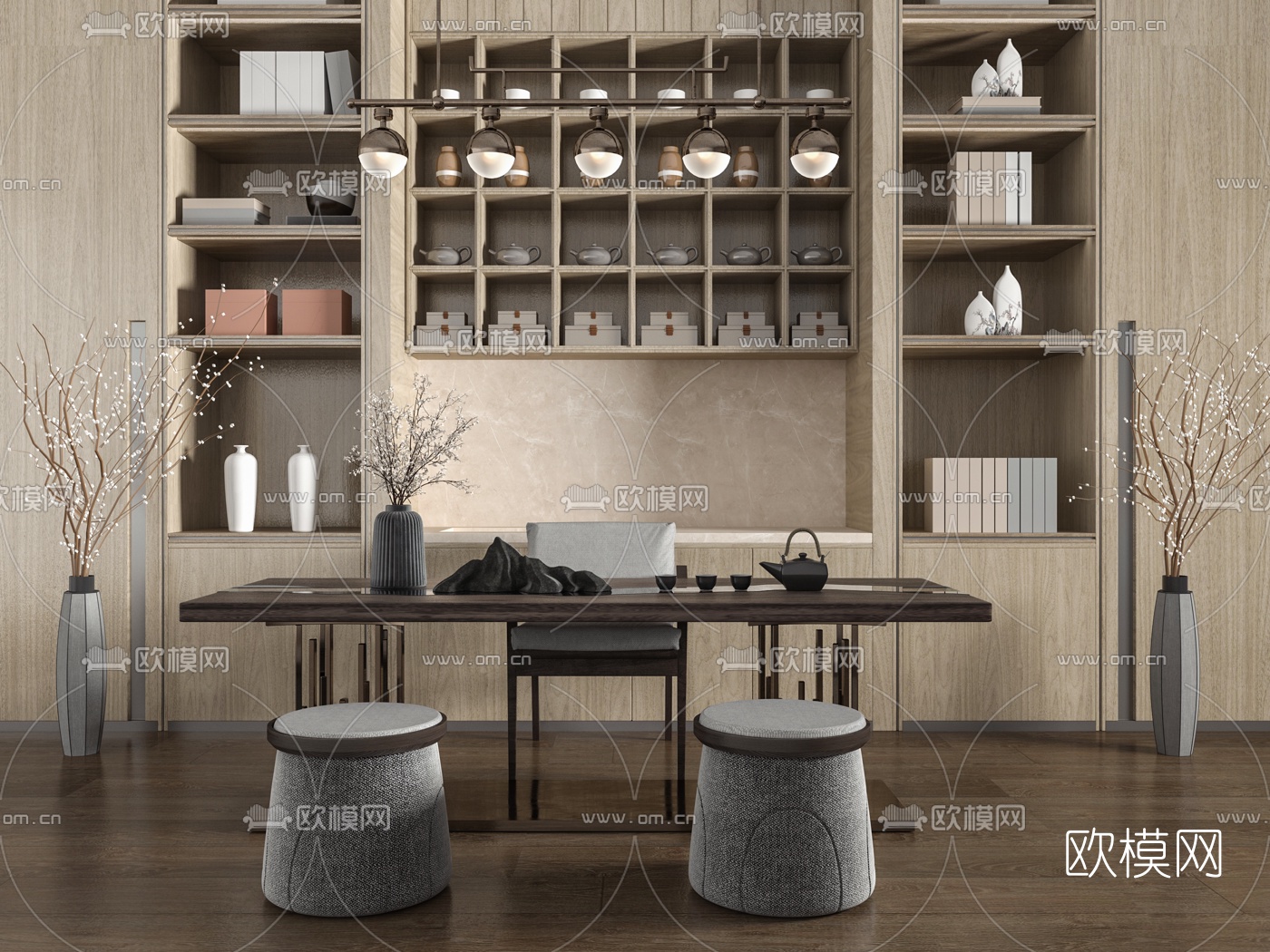 新中式简易茶桌椅3d模型