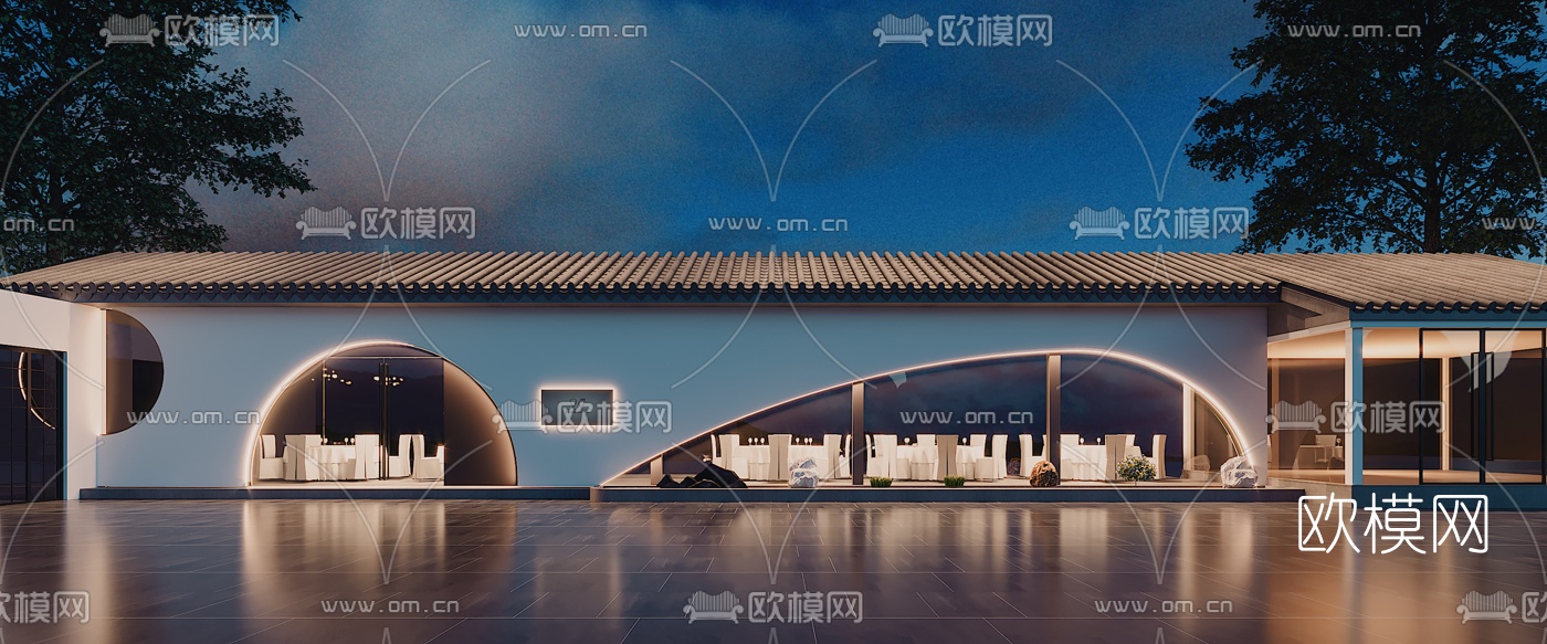 新中式宴会厅3d模型