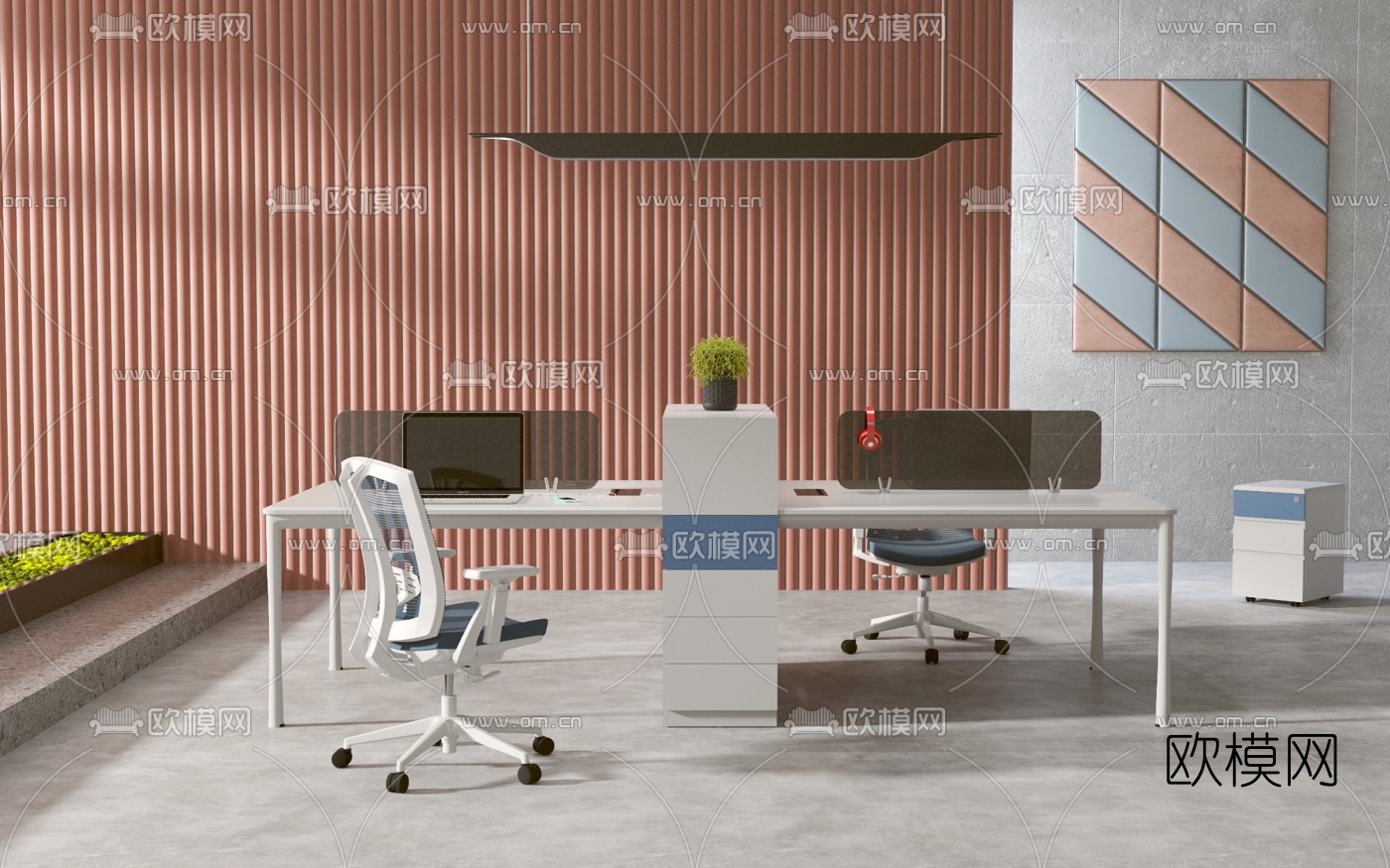 现代卡位办公桌椅3d模型下载