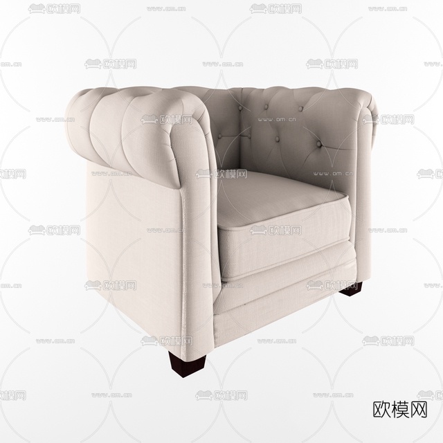 简欧布艺单人沙发免费3d模型下载