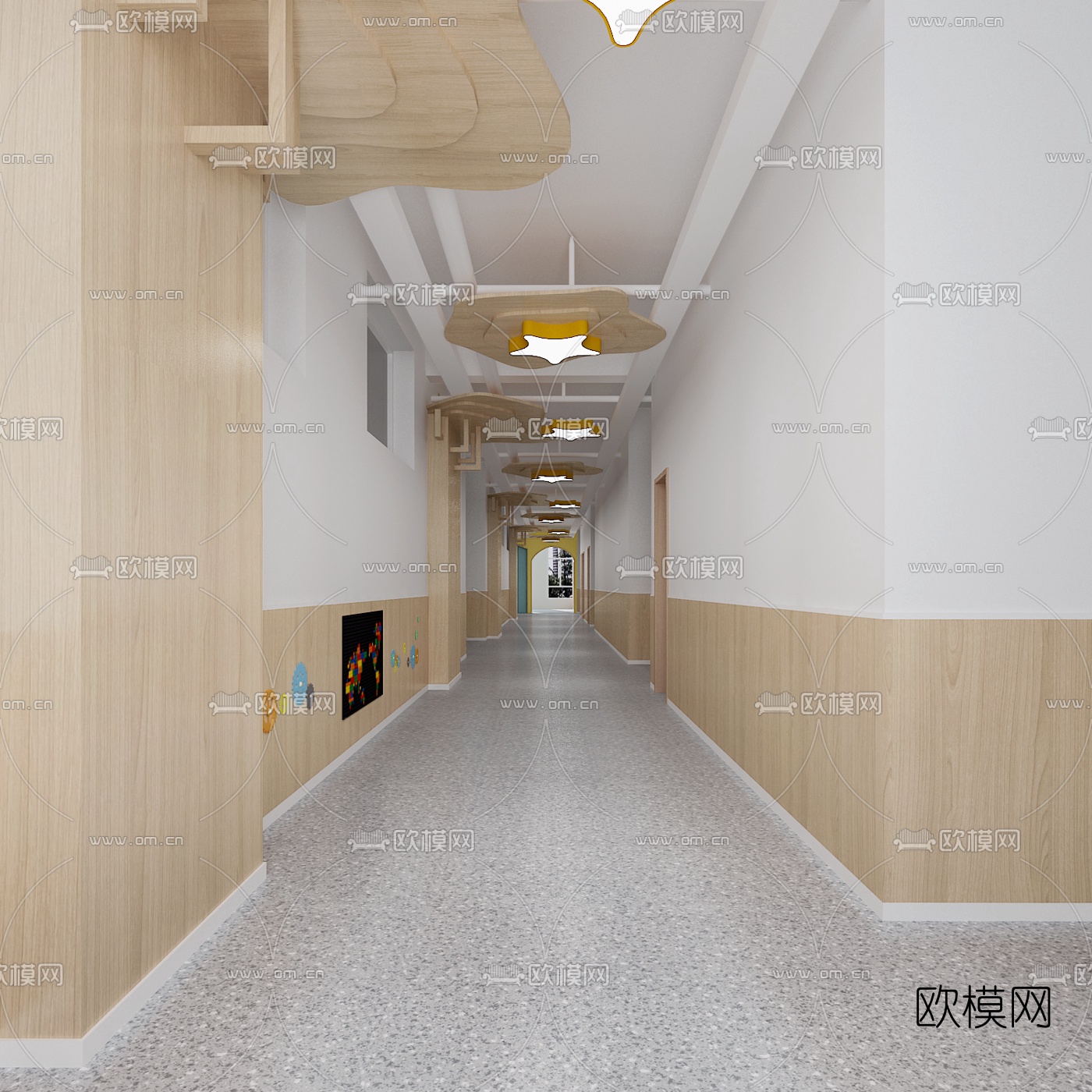现代幼儿园前台大厅走廊3d模型