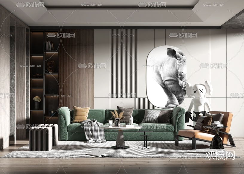 现代布艺沙发组合3d模型下载