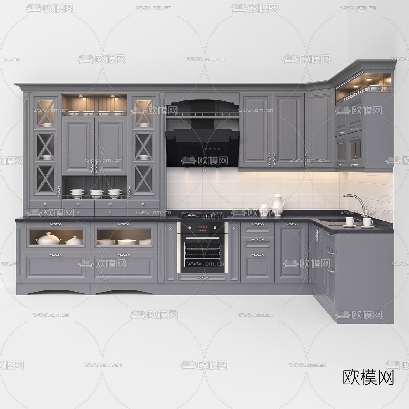 简欧实木橱柜3d模型