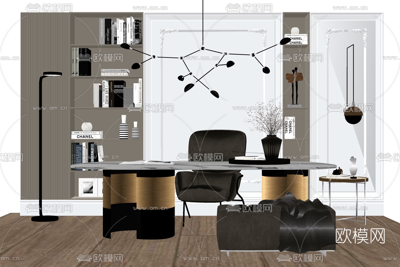 现代轻奢班台桌su模型下载
