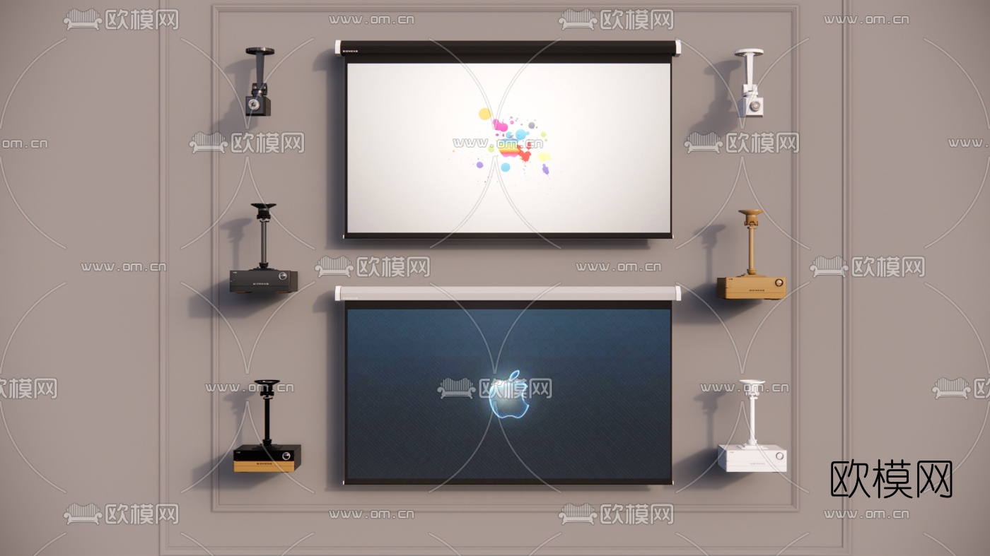 现代投影幕布投影仪su模型下载（渲染图1）