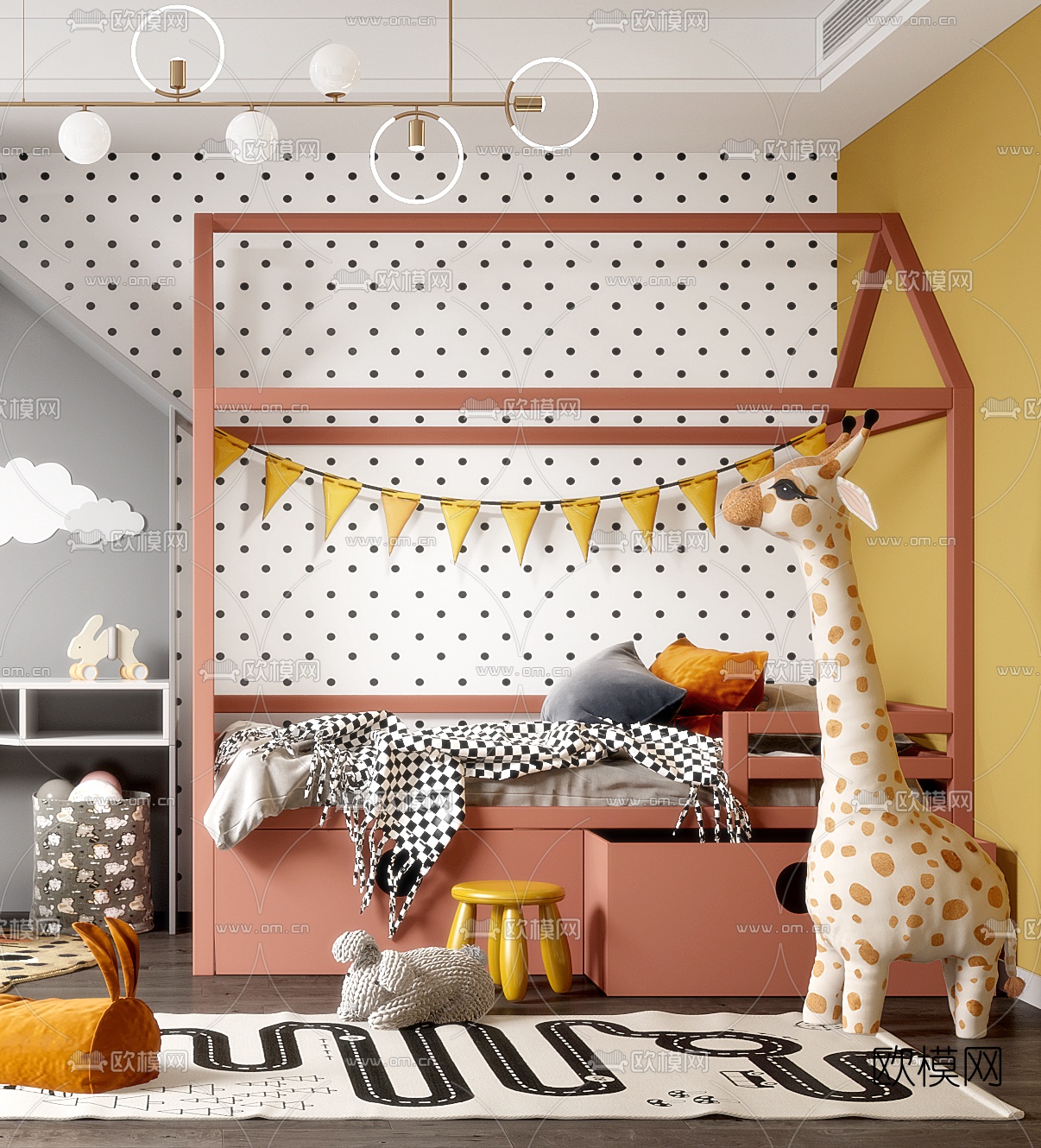 北欧儿童房卧室3d模型下载（渲染图3）