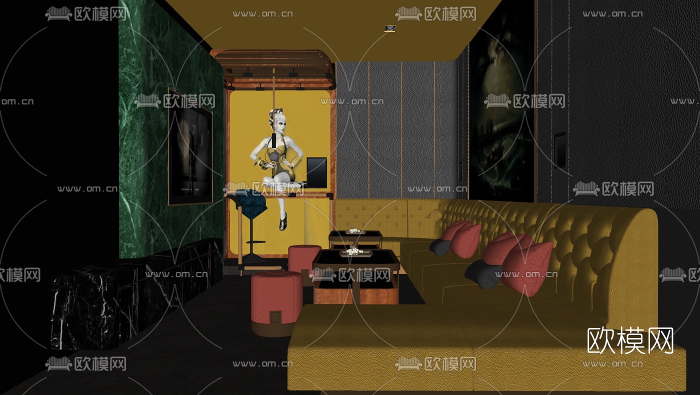 现代KTV包间su模型下载（渲染图2）