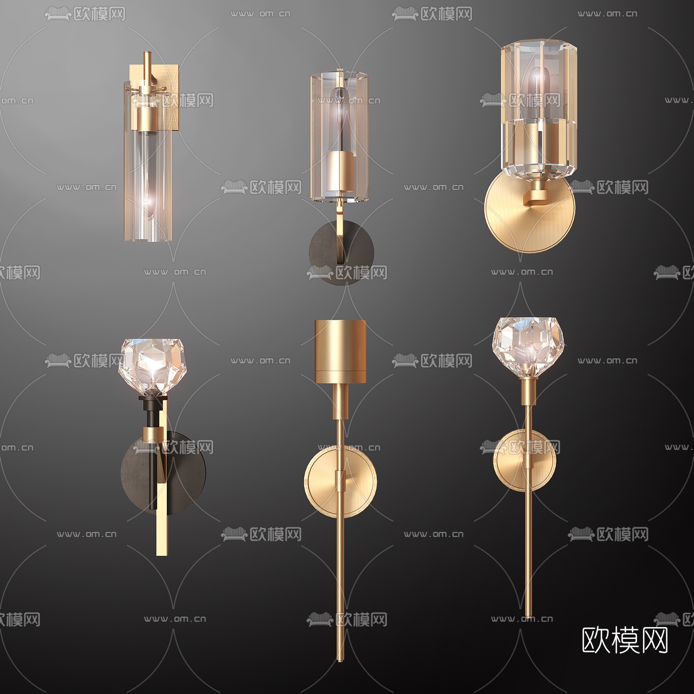 现代金属水晶壁灯3d模型下载