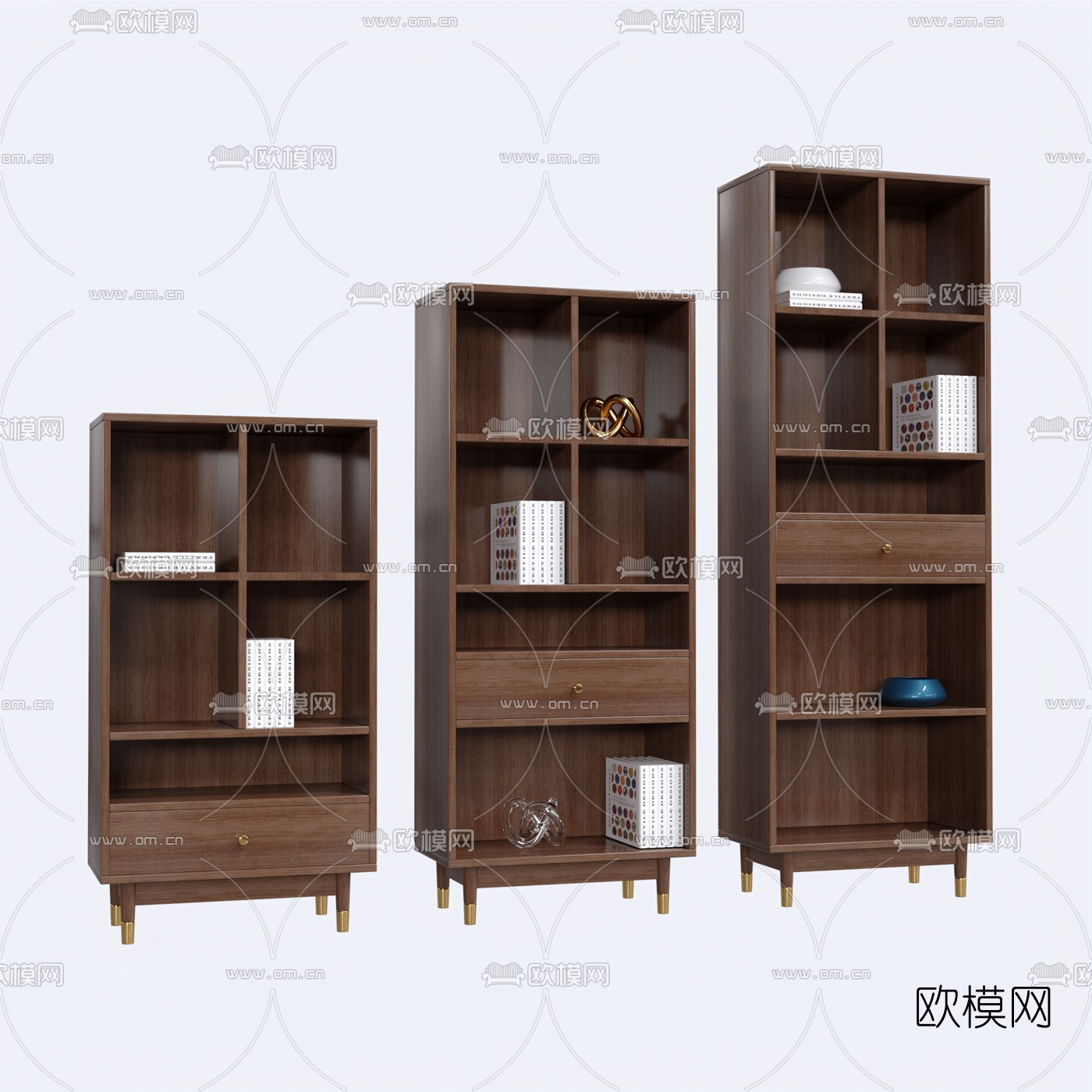 北欧原木书柜免费3d模型