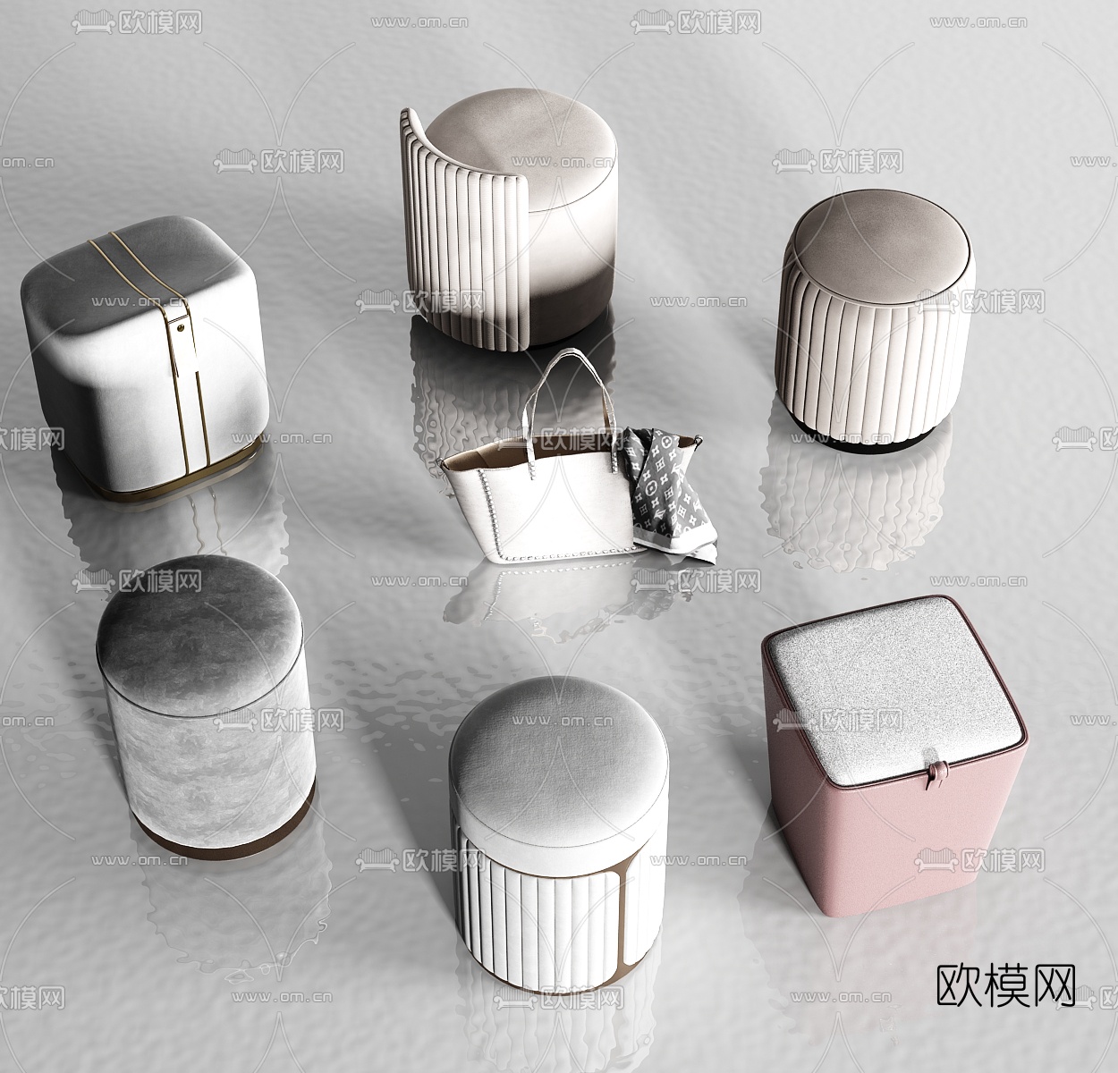 现代布艺圆凳矮凳3d模型