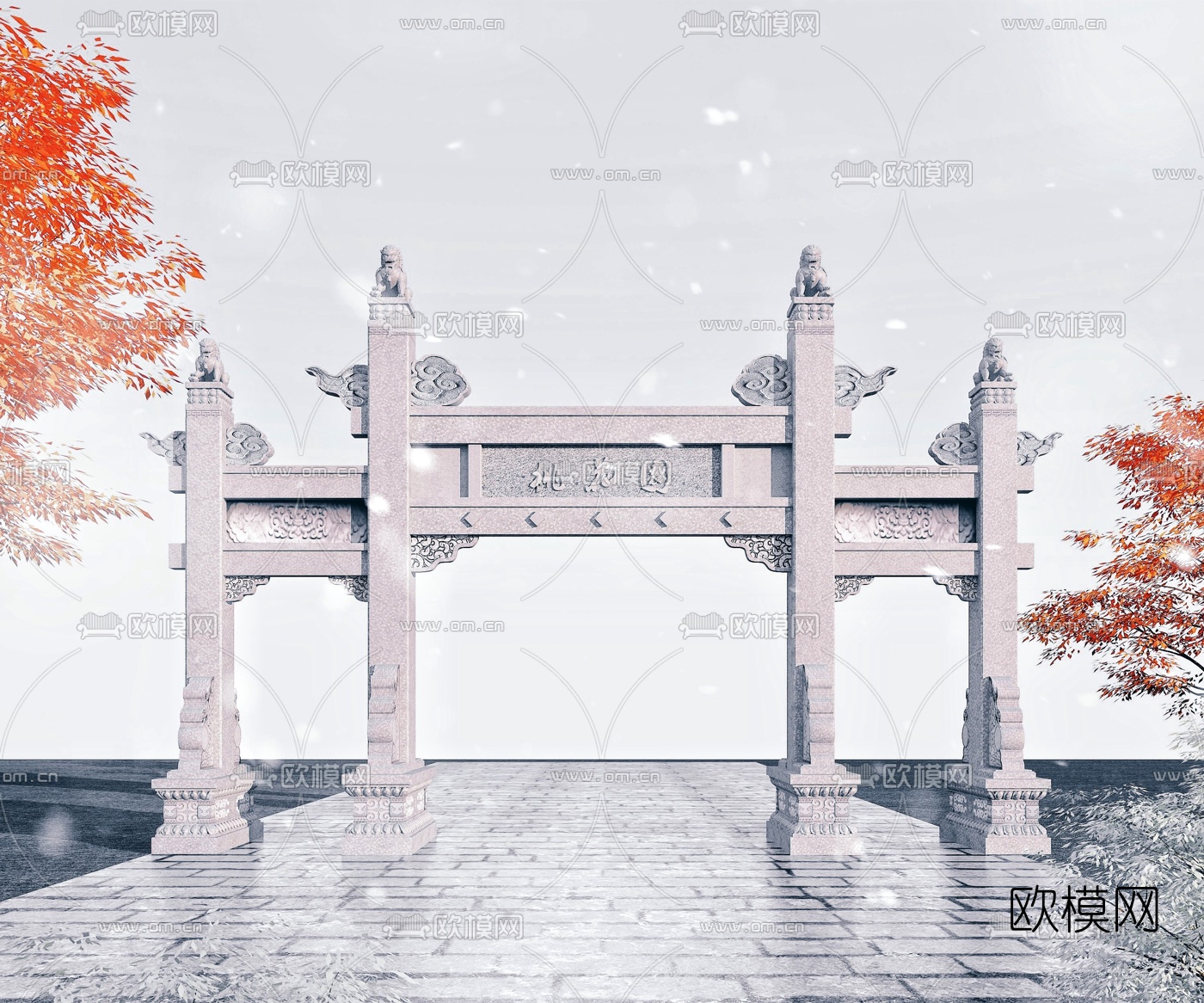 中式古建牌坊3d模型
