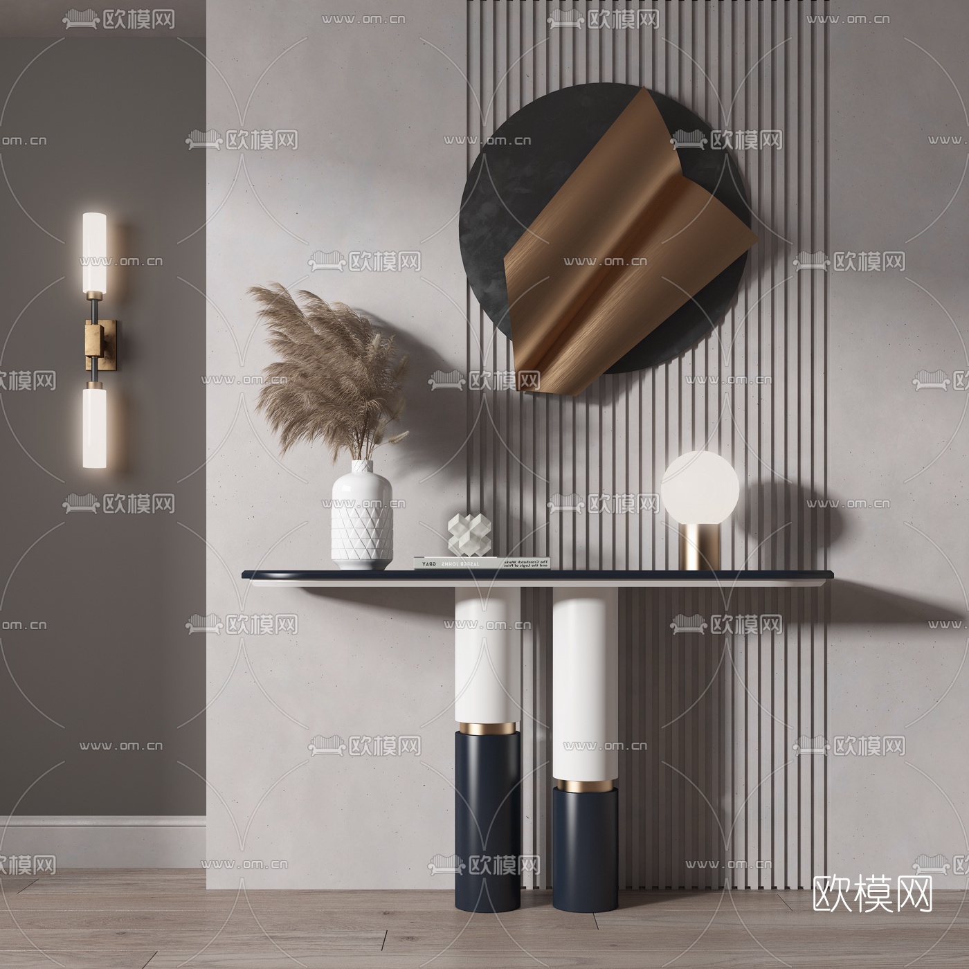 现代端景条案3d模型下载