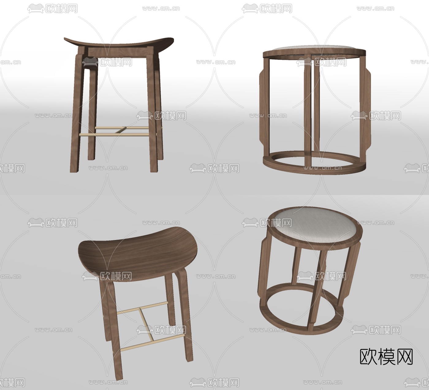 现代实木凳子su模型下载（渲染图2）