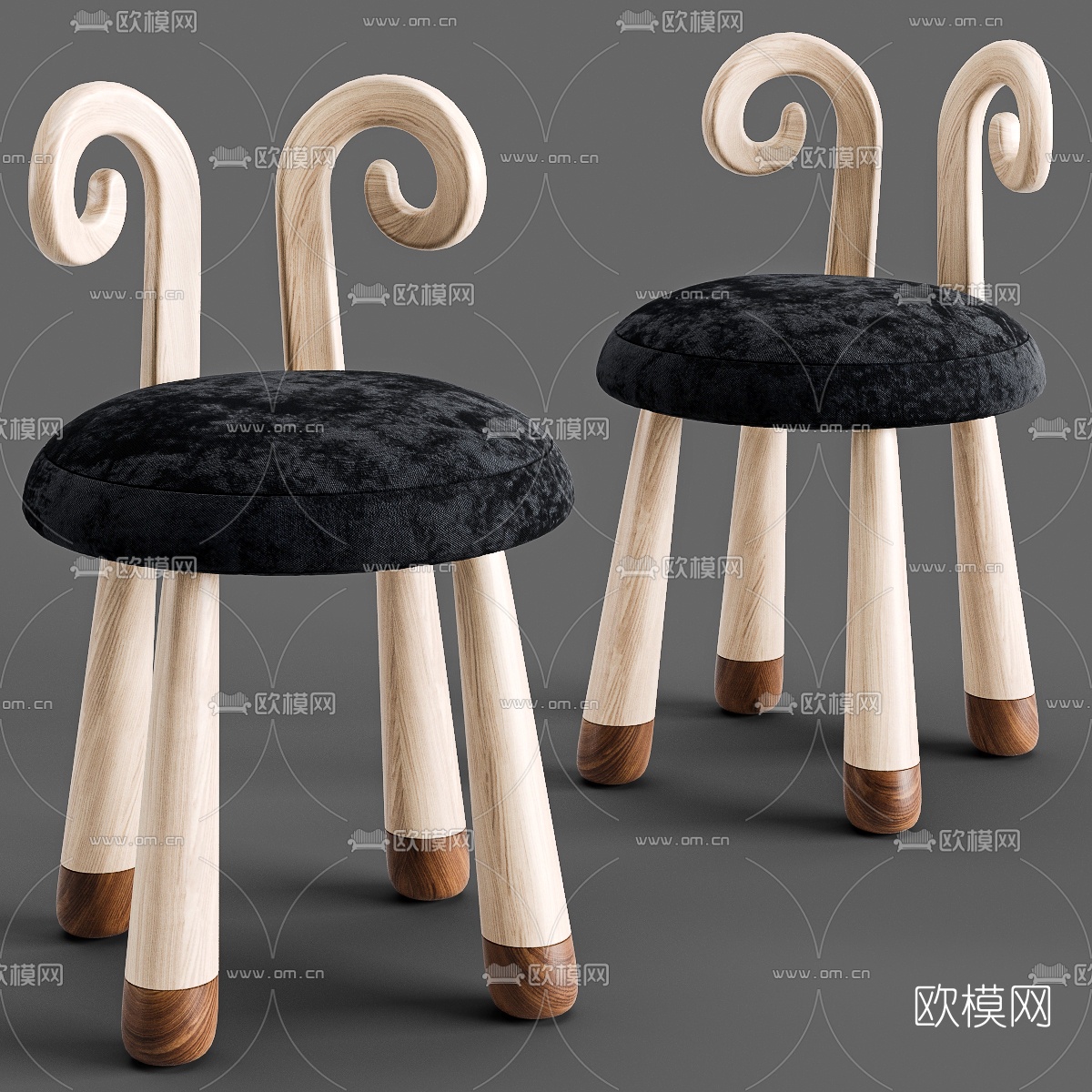 现代实木儿童椅3d模型下载（渲染图1）