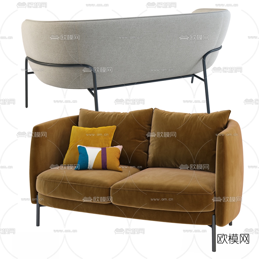 现代布艺双人沙发3d模型下载（渲染图3）