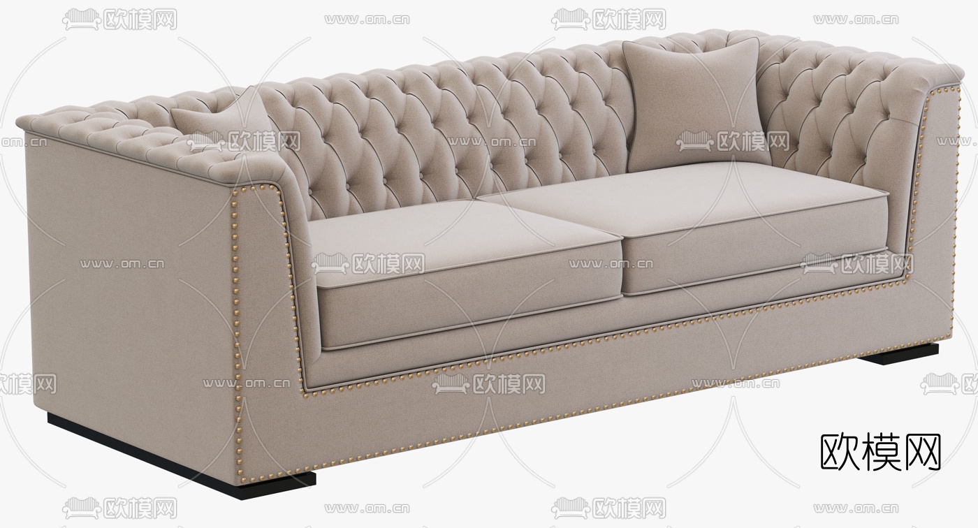 简欧布艺双人沙发3d模型下载（渲染图3）