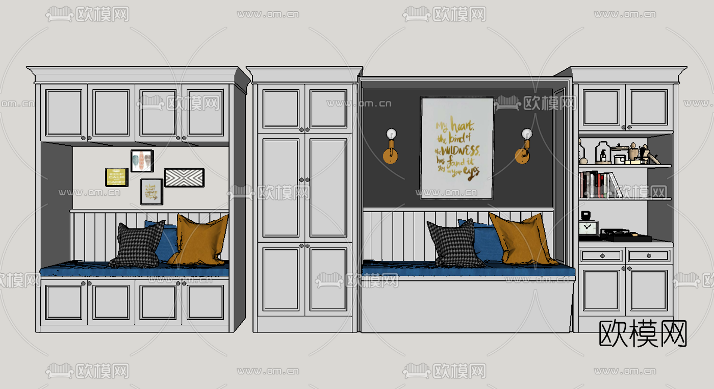 简欧多功能鞋柜su模型下载