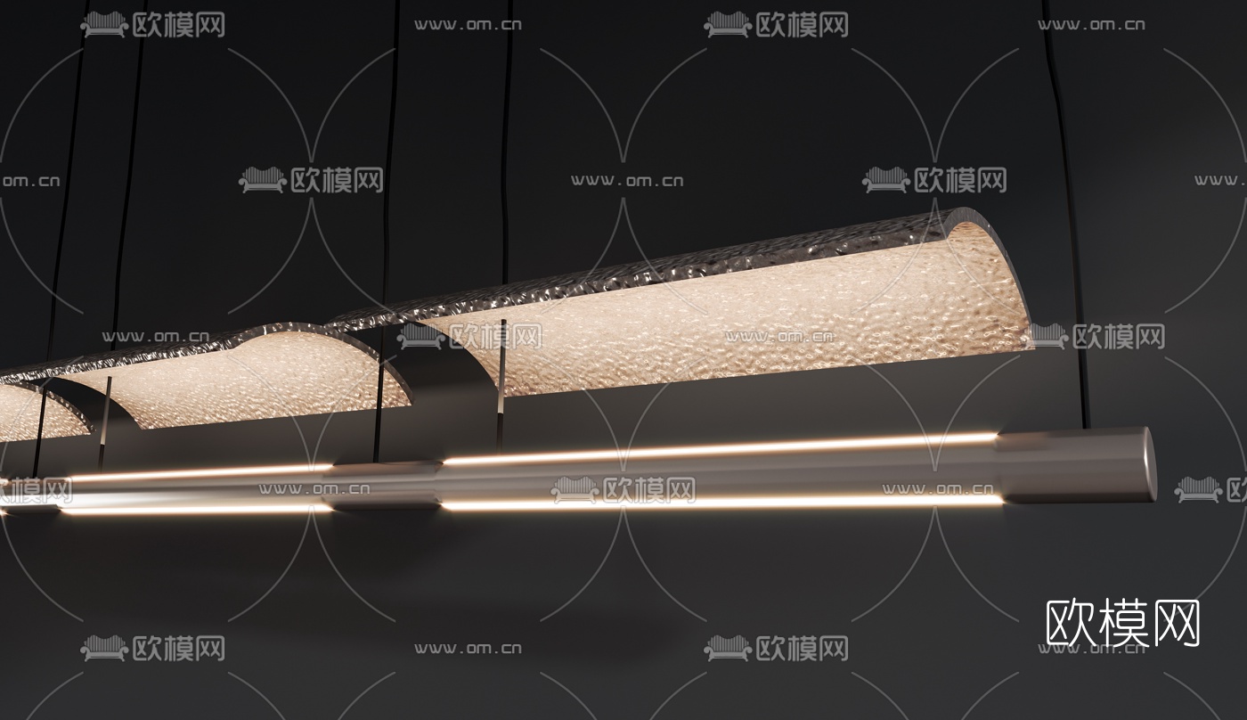 现代办公长条形吊灯3d模型下载（渲染图1）