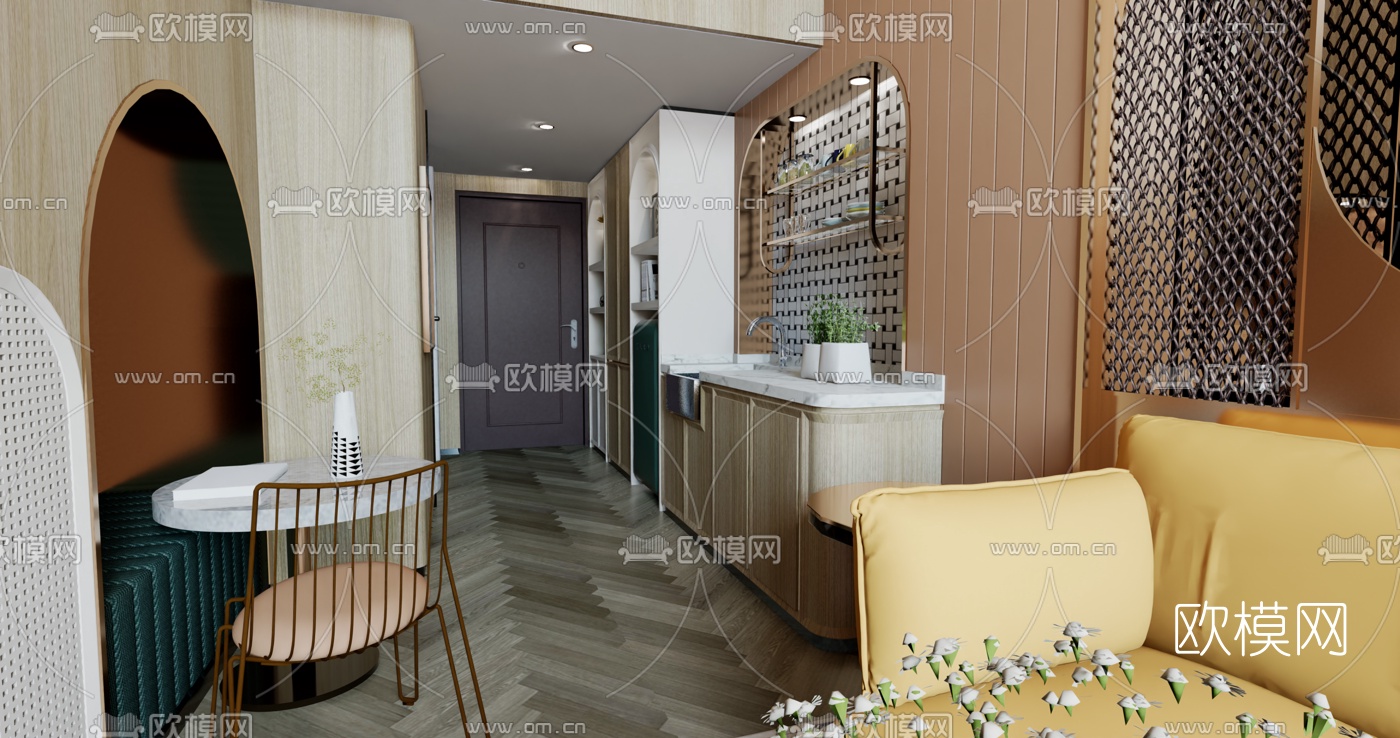 现代复式公寓su模型下载（渲染图2）