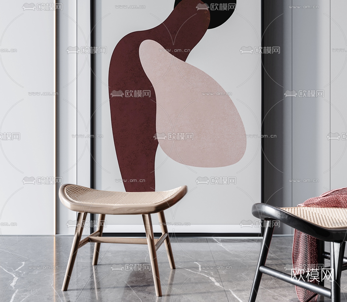 北欧网格凳子3d模型下载（渲染图1）