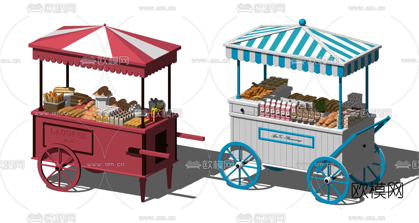 现代手推快餐车甜点花车摊位su模型下载