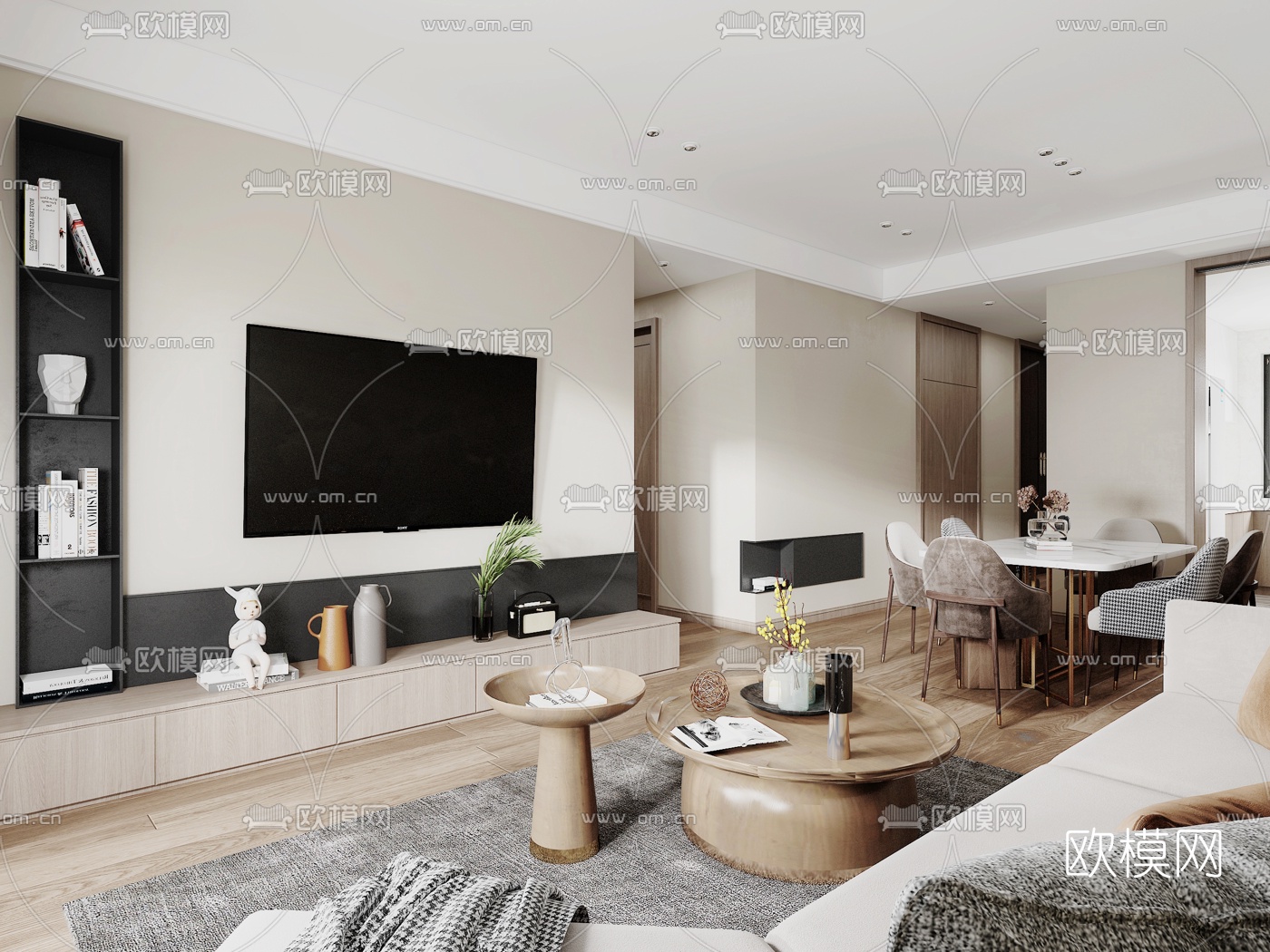 现代极简客厅餐厅3d模型