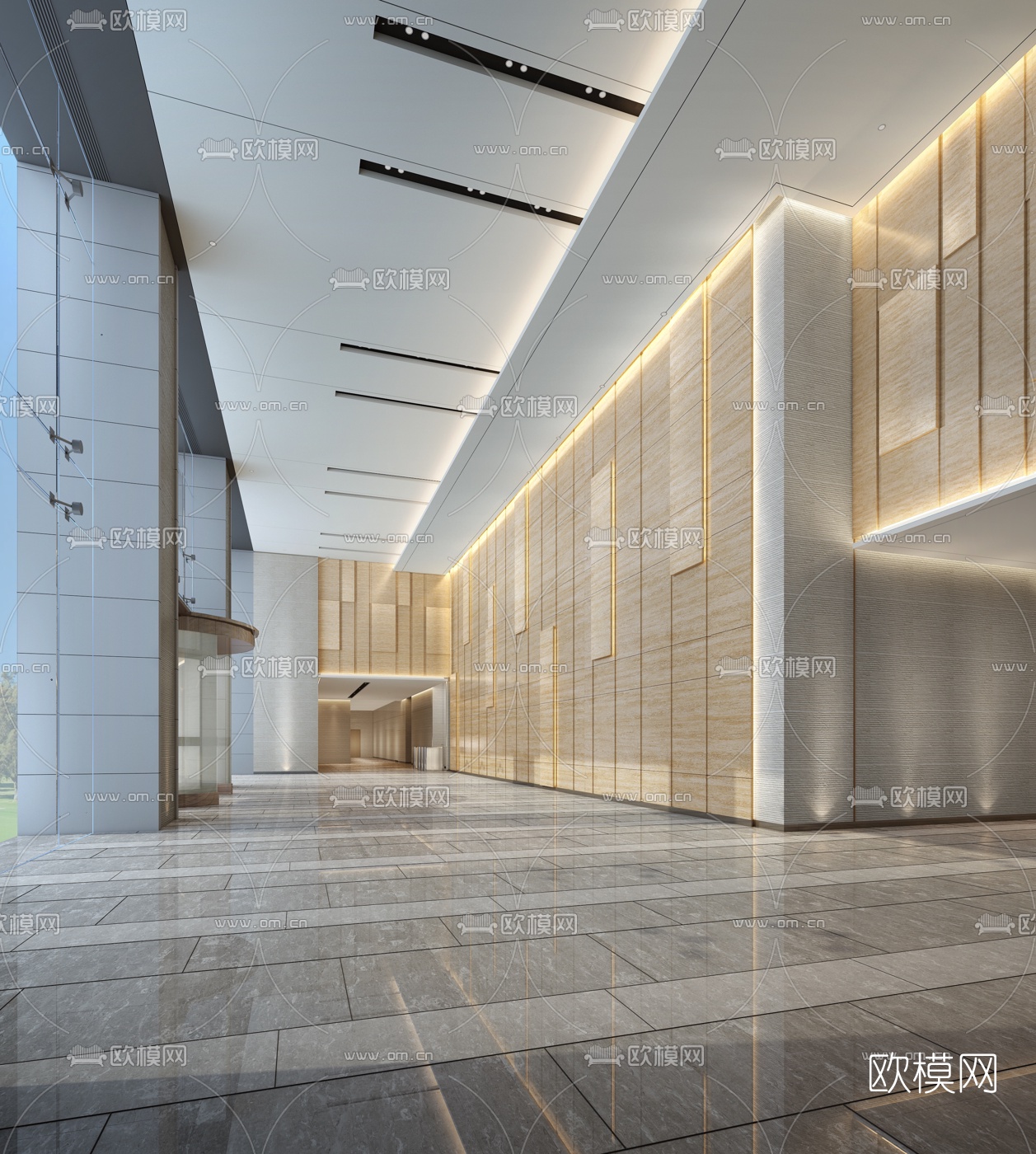 现代办公楼大堂3d模型-免费3dmax模型库-欧模网