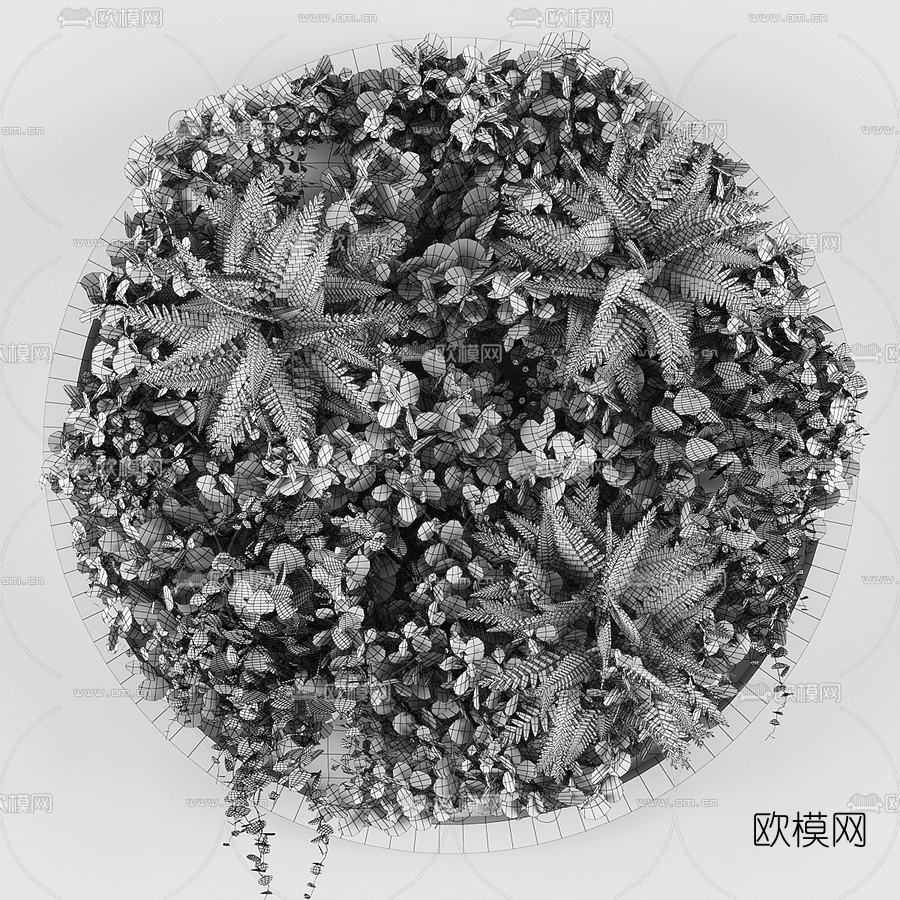 现代圆形花草植物墙3d模型