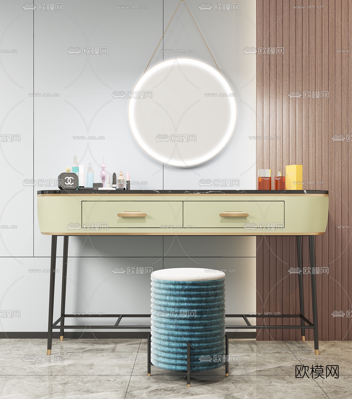 现代轻奢梳妆台3d模型下载