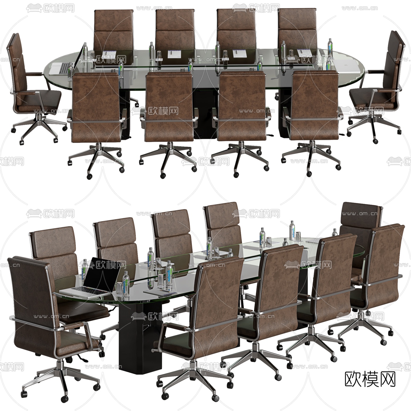 现代玻璃会议桌椅3d模型