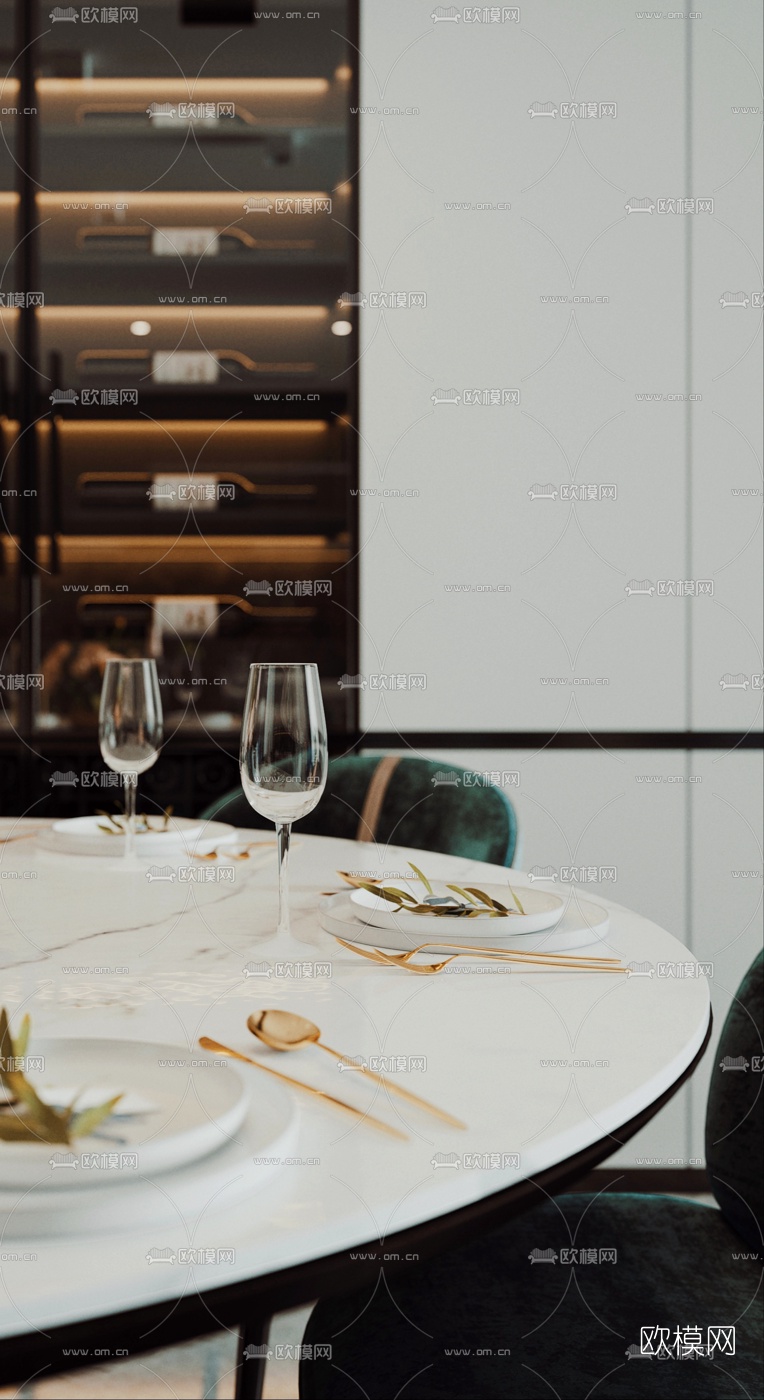 现代轻奢别墅大堂餐厅3d模型下载（渲染图7）