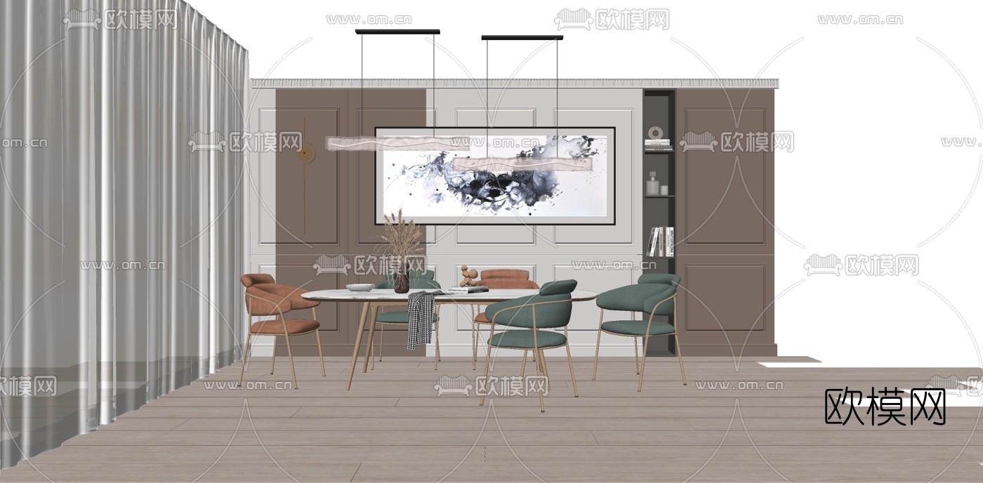 新中式餐桌椅su模型