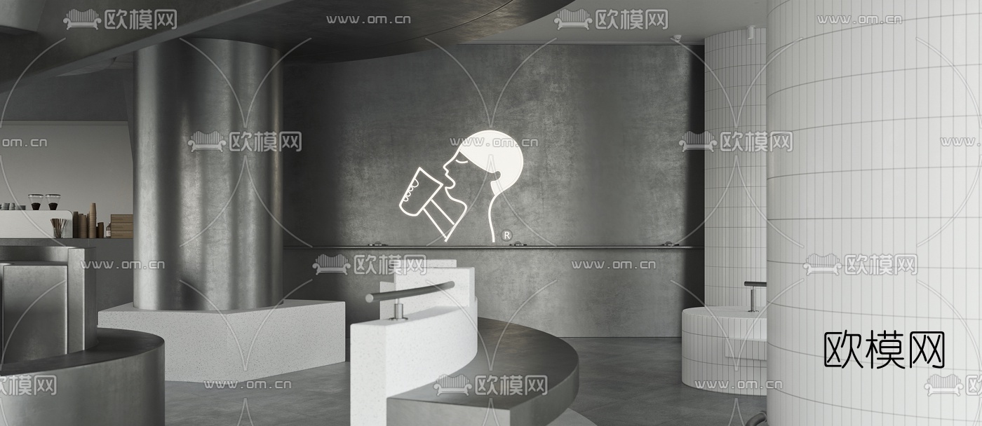 现代高级灰咖啡店3d模型