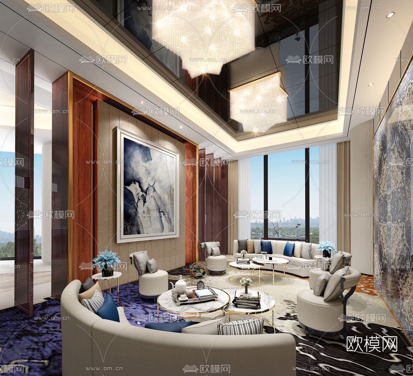 现代酒店会所接待室免费3d模型下载