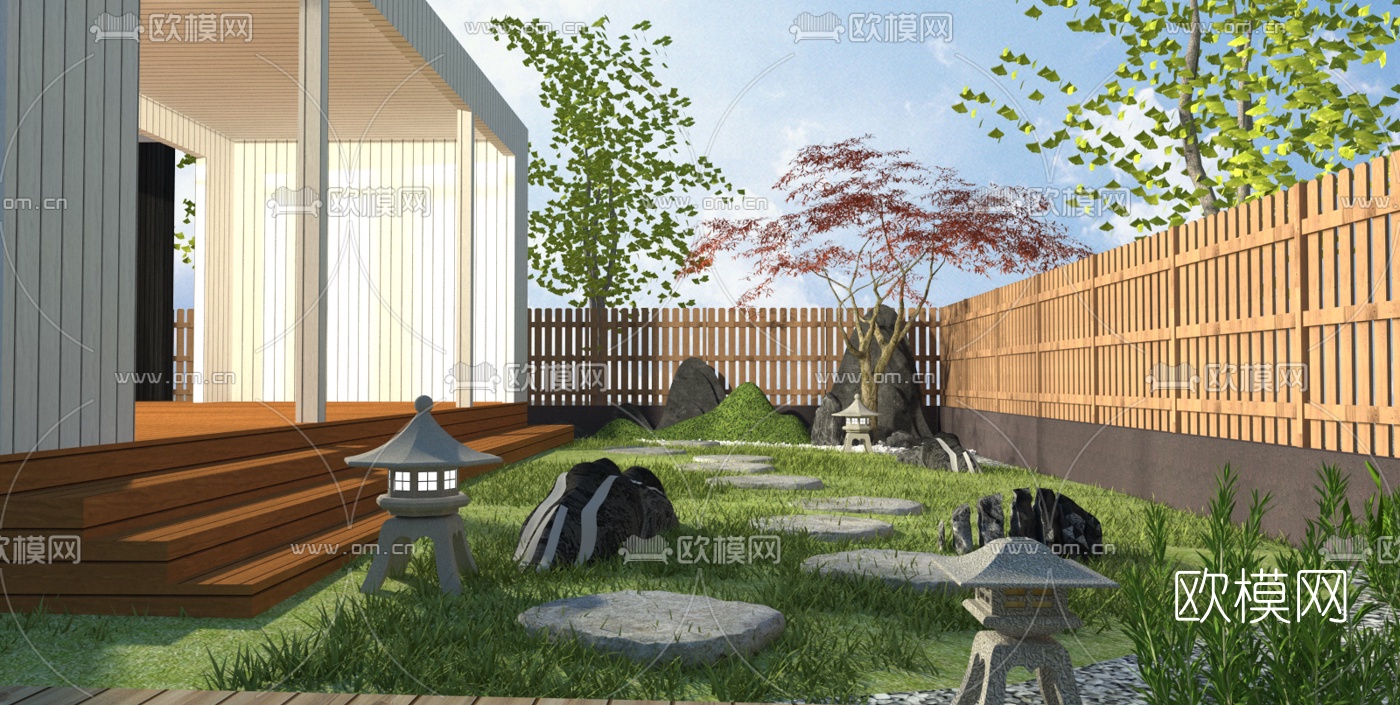 日式民宿庭院景观su模型下载（渲染图3）